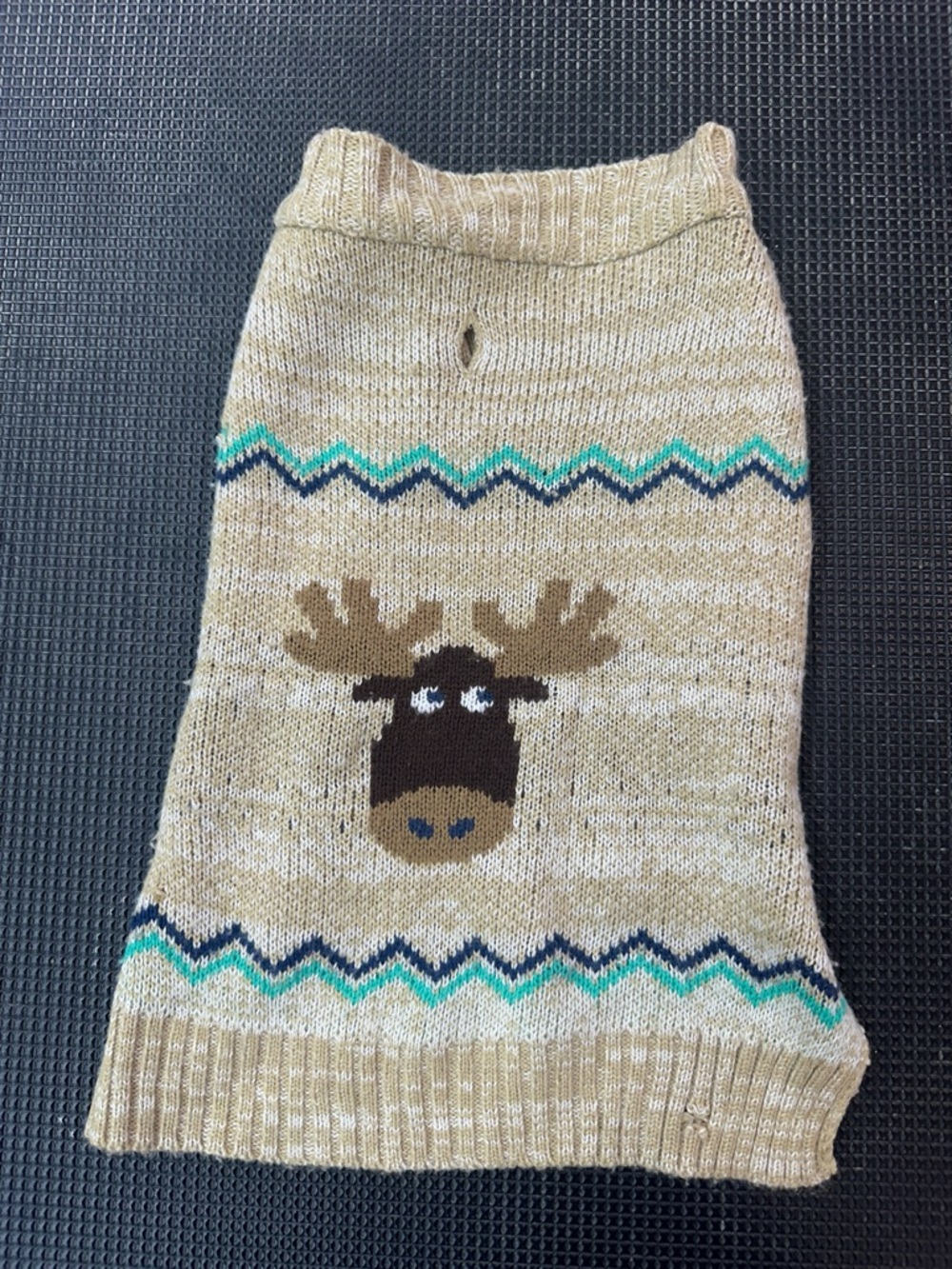 Beige Knit Pet Sweater with Moose Motif